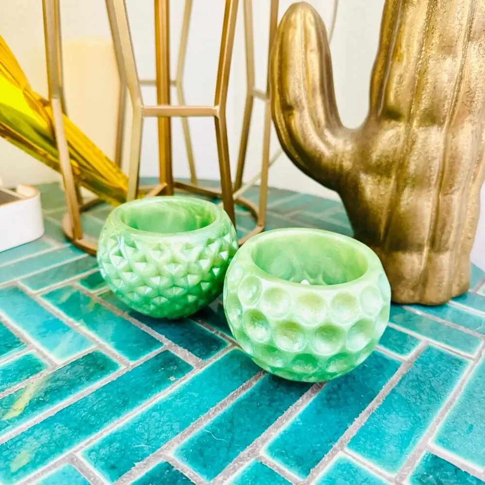 2 NEW ANTHROPOLOGIE TERRAIN Green Iridescent Acrylic Votive Candle Holder Set